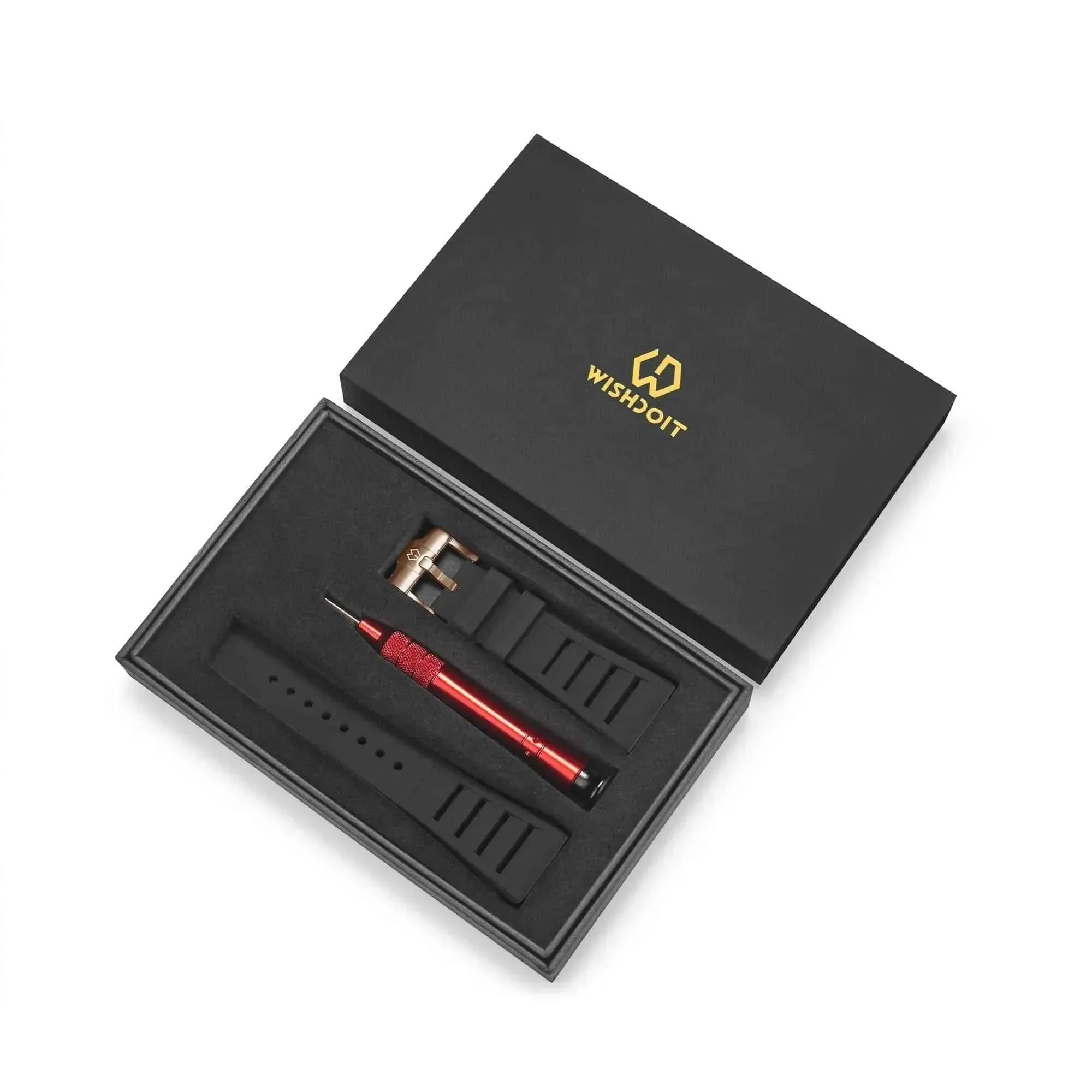 Fluoro Rubber Watch Strap | Black With Gold Buckle 21cm