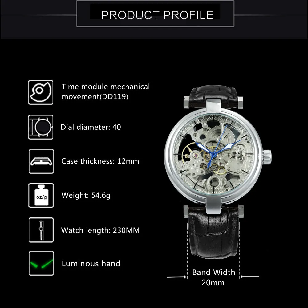 Forsining Fashion Elegant Skeleton Automatic Mechanical Watch for Women Engraved Movement Leather Strap Unisex Watches