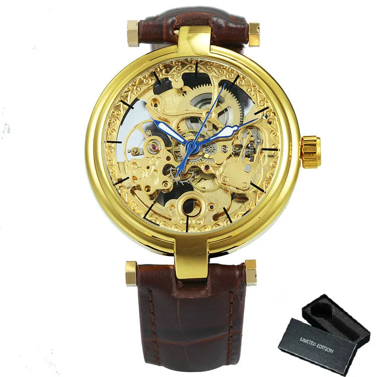 Forsining Fashion Elegant Skeleton Automatic Mechanical Watch for Women Engraved Movement Leather Strap Unisex Watches
