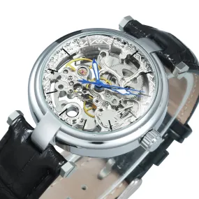 Forsining Fashion Elegant Skeleton Automatic Mechanical Watch for Women Engraved Movement Leather Strap Unisex Watches