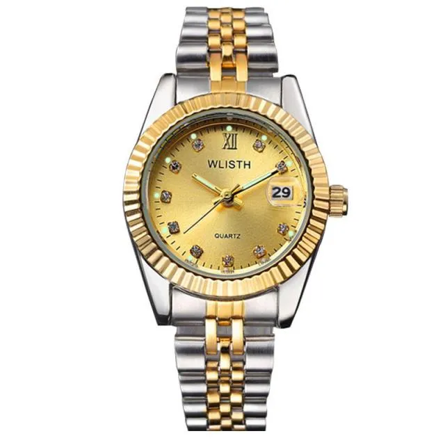 Gold Stainless Steel Wristwatch Luxury Women
