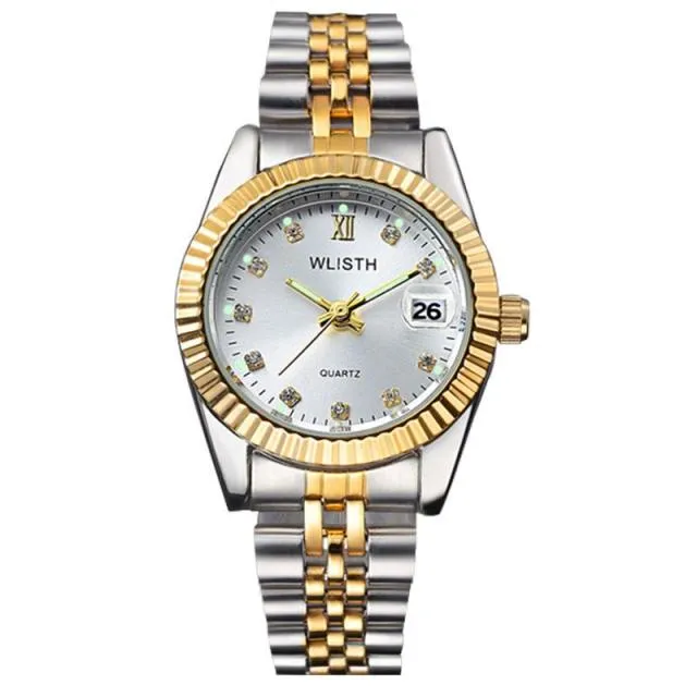 Gold Stainless Steel Wristwatch Luxury Women