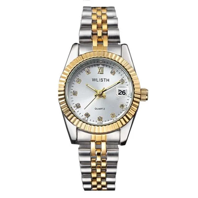 Gold Stainless Steel Wristwatch Luxury Women