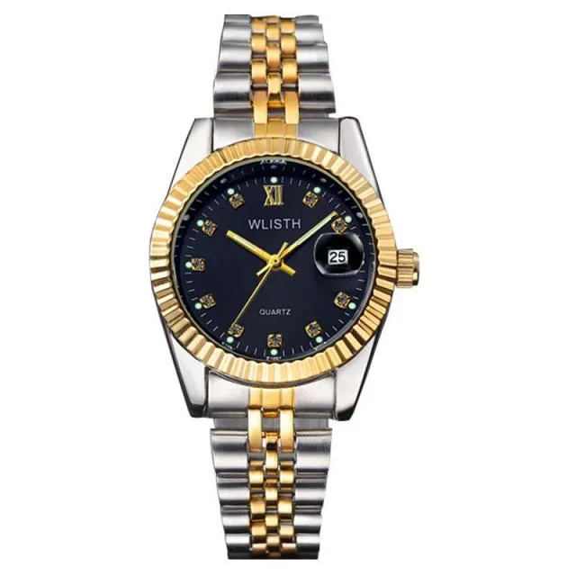 Gold Stainless Steel Wristwatch Luxury Women