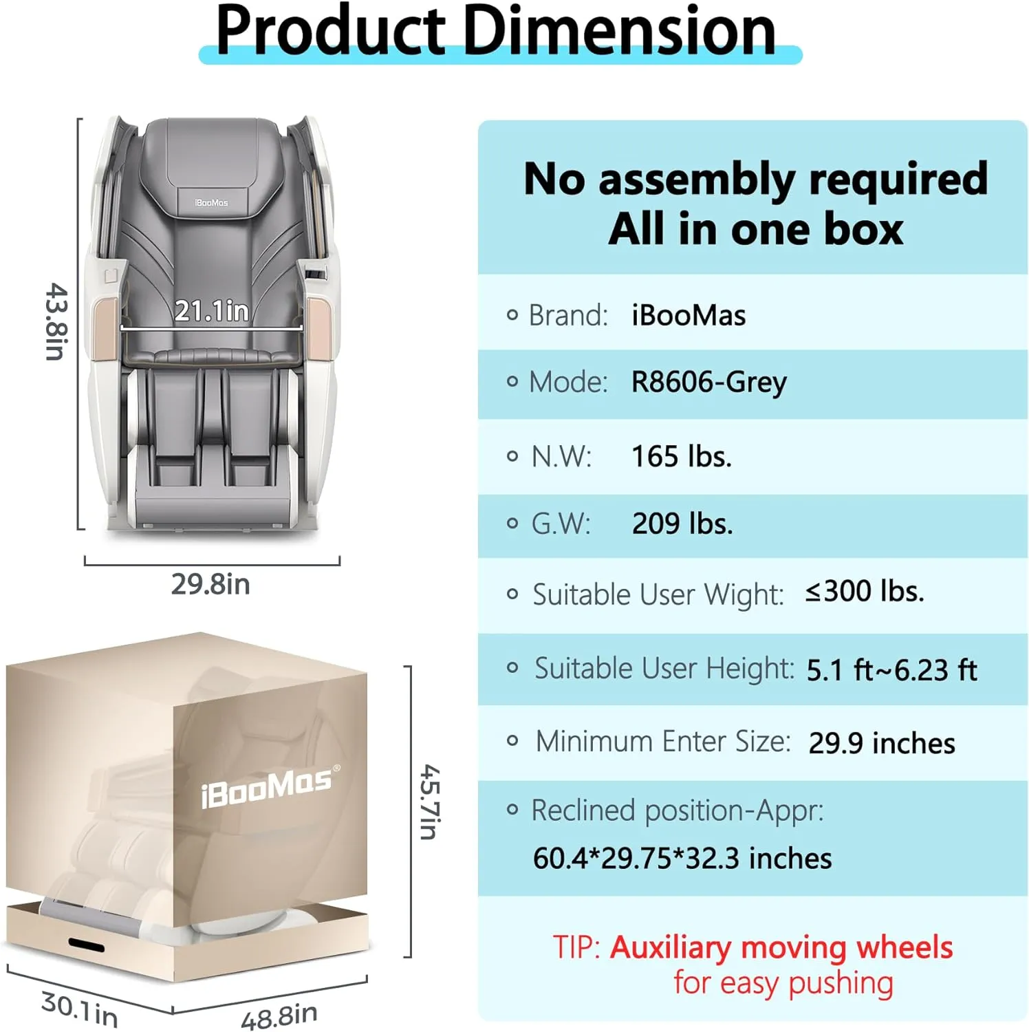IBooMas® R8606 3D Roller AI&APP Control Auto-Extend Pedal Zero-G Massage Chair