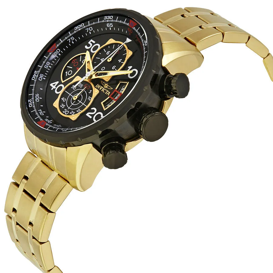 Invicta Aviator Chronograph Black Dial Gold-plated Men's Watch 17206