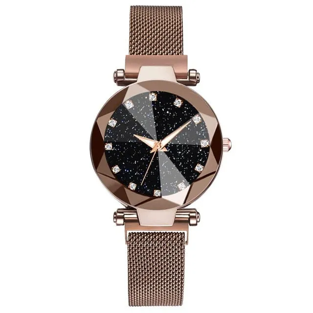 Ladies Magnetic Starry Sky Luxury Women Watches, Fashion Like-Diamond Female Quartz Wristwatches
