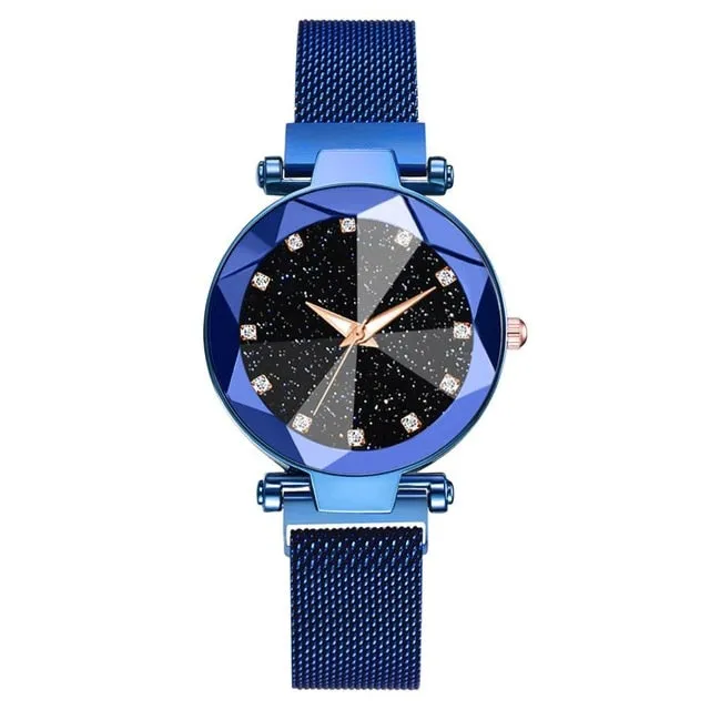 Ladies Magnetic Starry Sky Luxury Women Watches, Fashion Like-Diamond Female Quartz Wristwatches