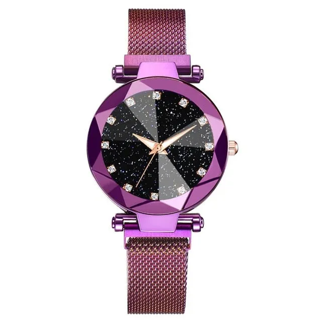 Ladies Magnetic Starry Sky Luxury Women Watches, Fashion Like-Diamond Female Quartz Wristwatches