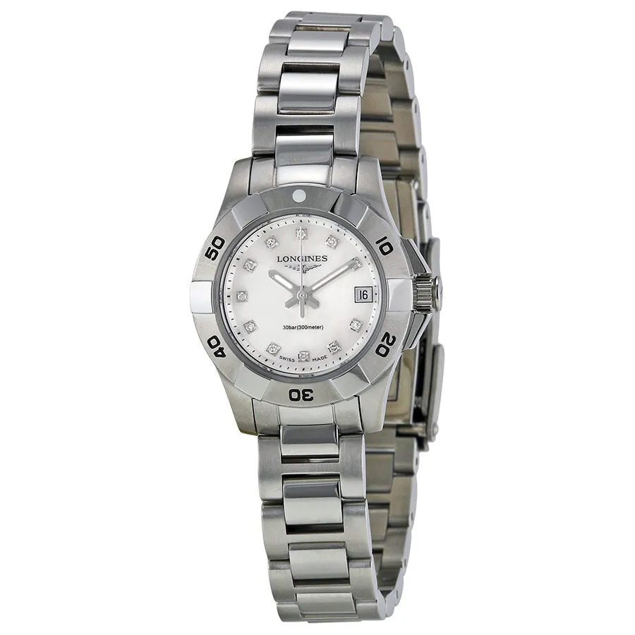 Longines Hydro Conquest Mother of Pearl Diamond Dial Steel Ladies Watch L31984876 L3.198.4.87.6