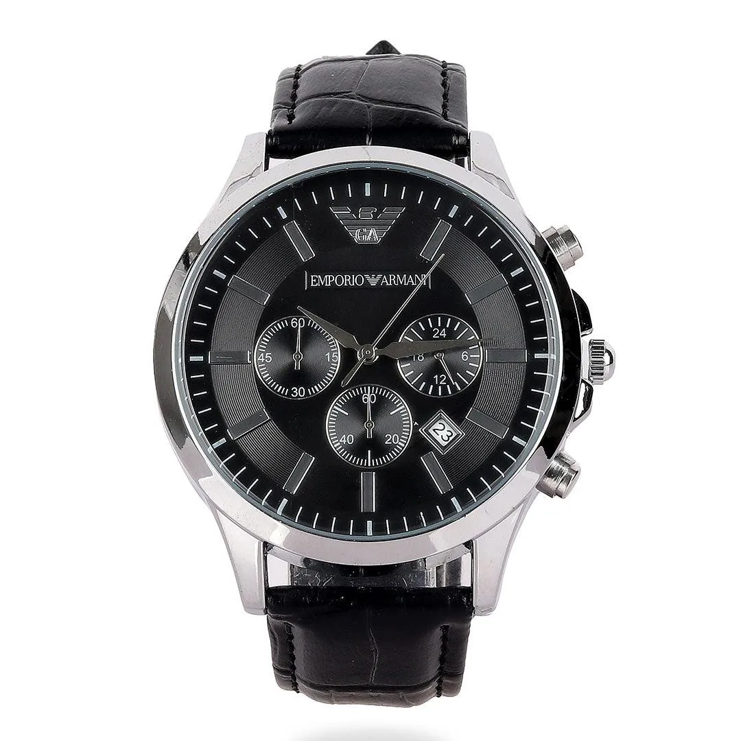 Luxury Black Leather Men's Watch