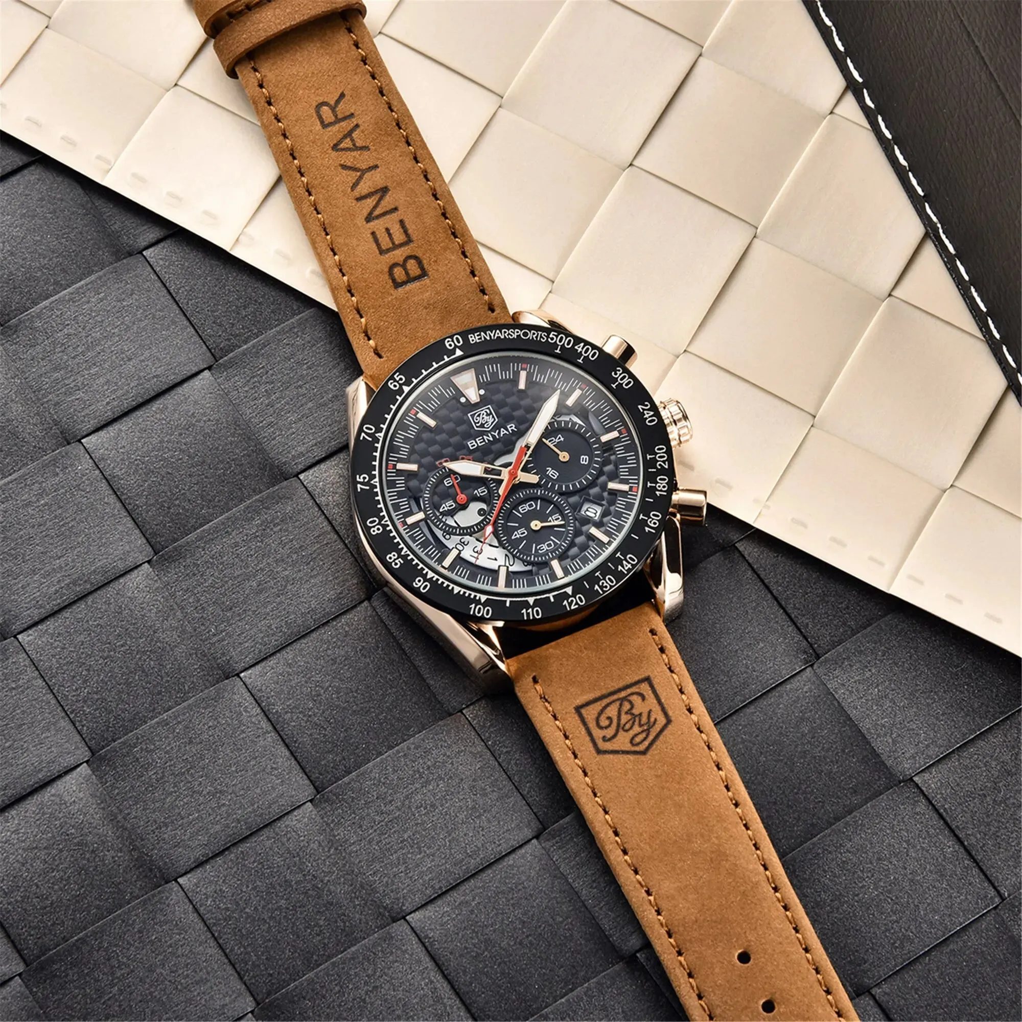 Luxury Chrono Leather Men's Watch