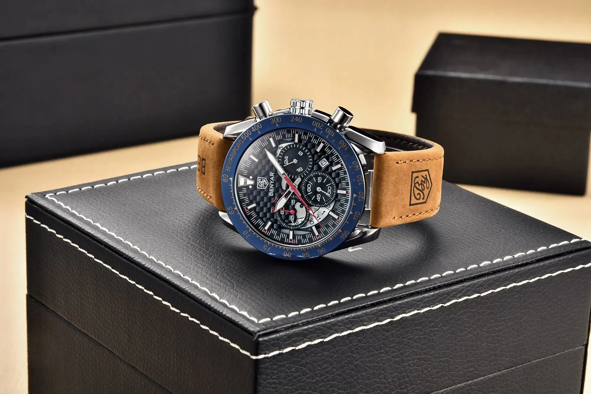 Luxury Chrono Leather Men's Watch