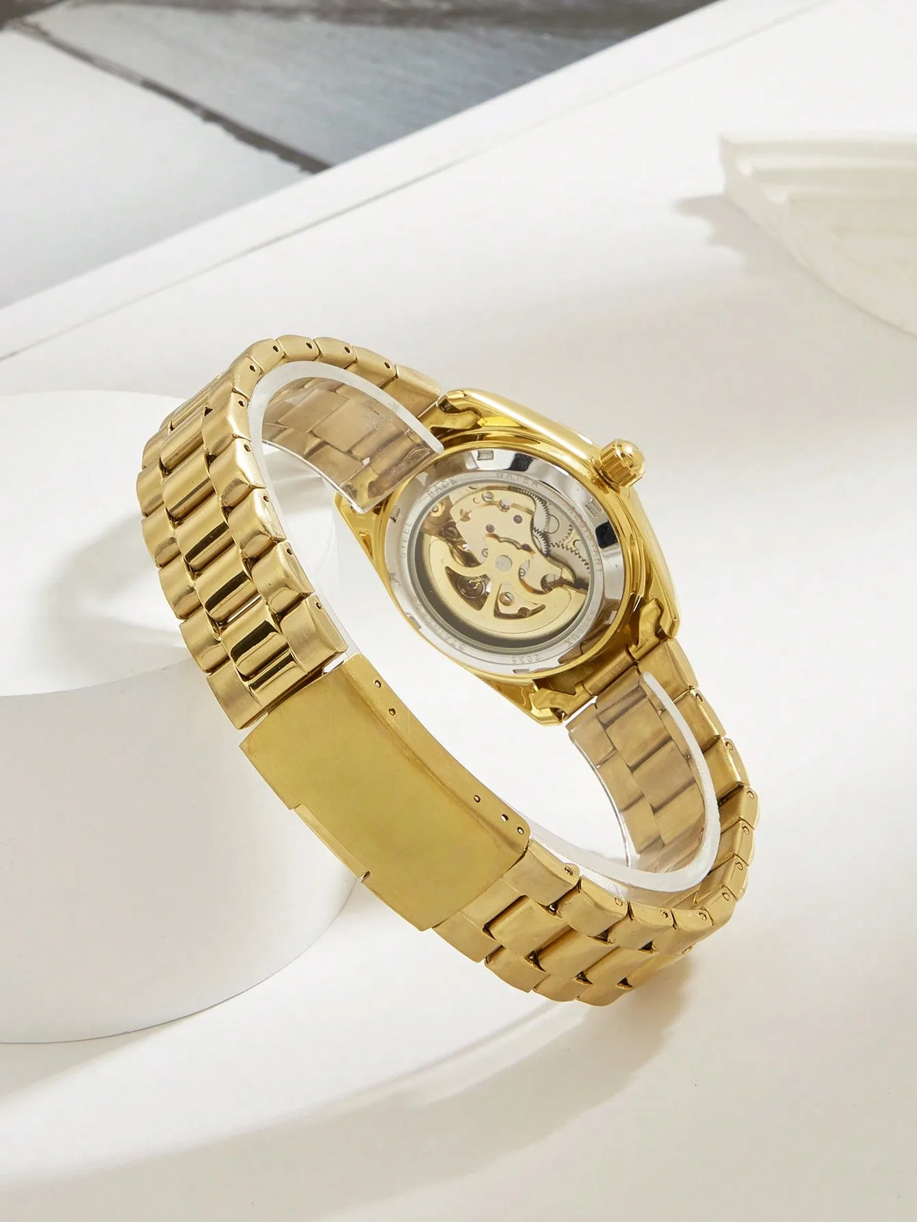 Men's Gold Tone Steel Band Hollow Out Automatic Mechanical Wristwatch