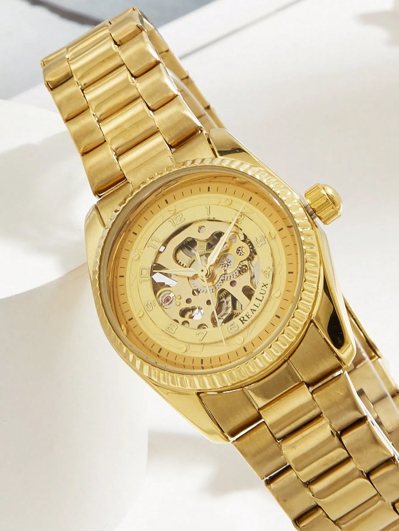Men's Gold Tone Steel Band Hollow Out Automatic Mechanical Wristwatch