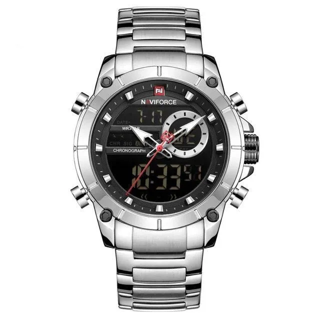 Military Sport Gold Quartz Steel Waterproof Dual Display Men Wrist Watch
