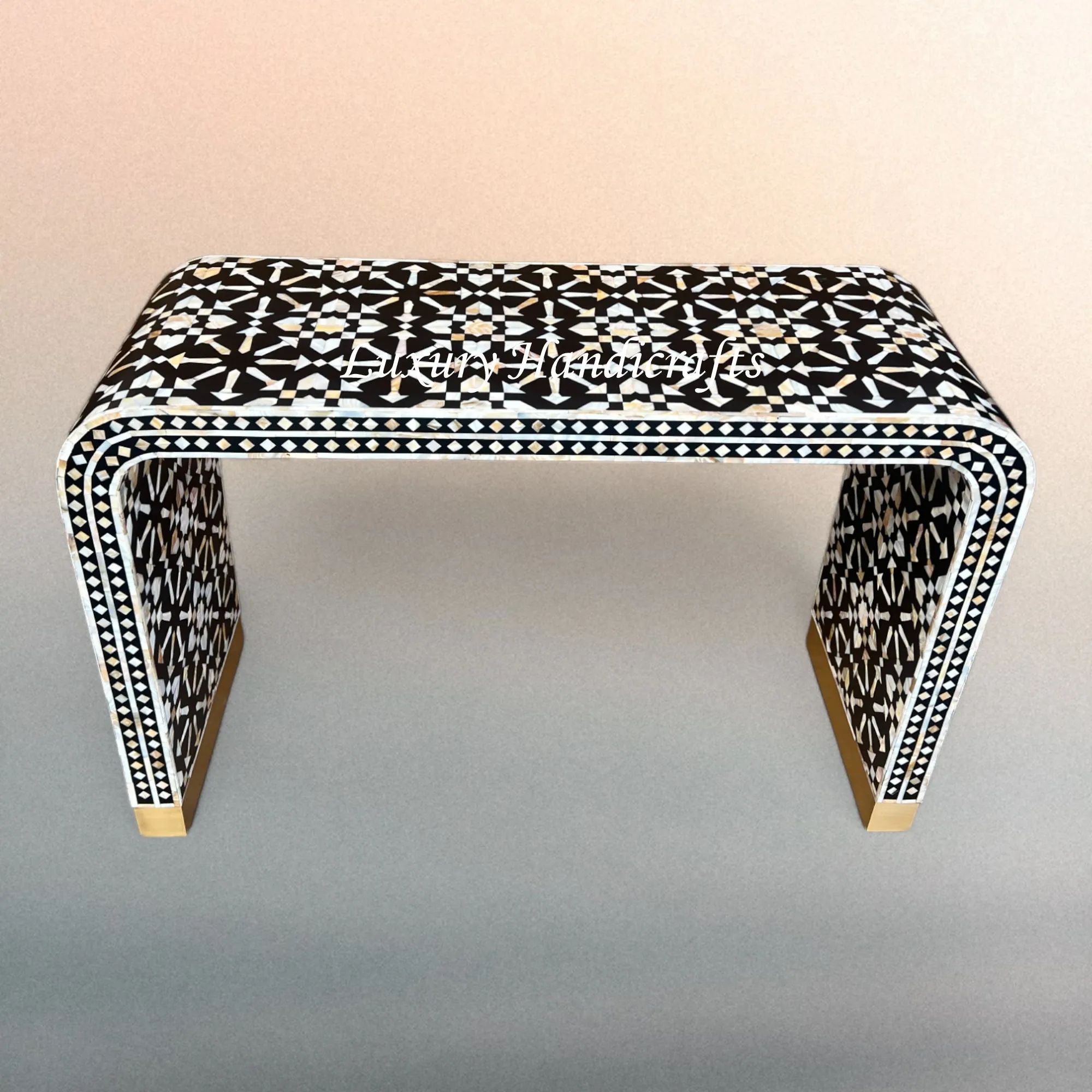 Moroccan MOP Inlay Waterfall Console Table Black | Mother Of Pearl Desk