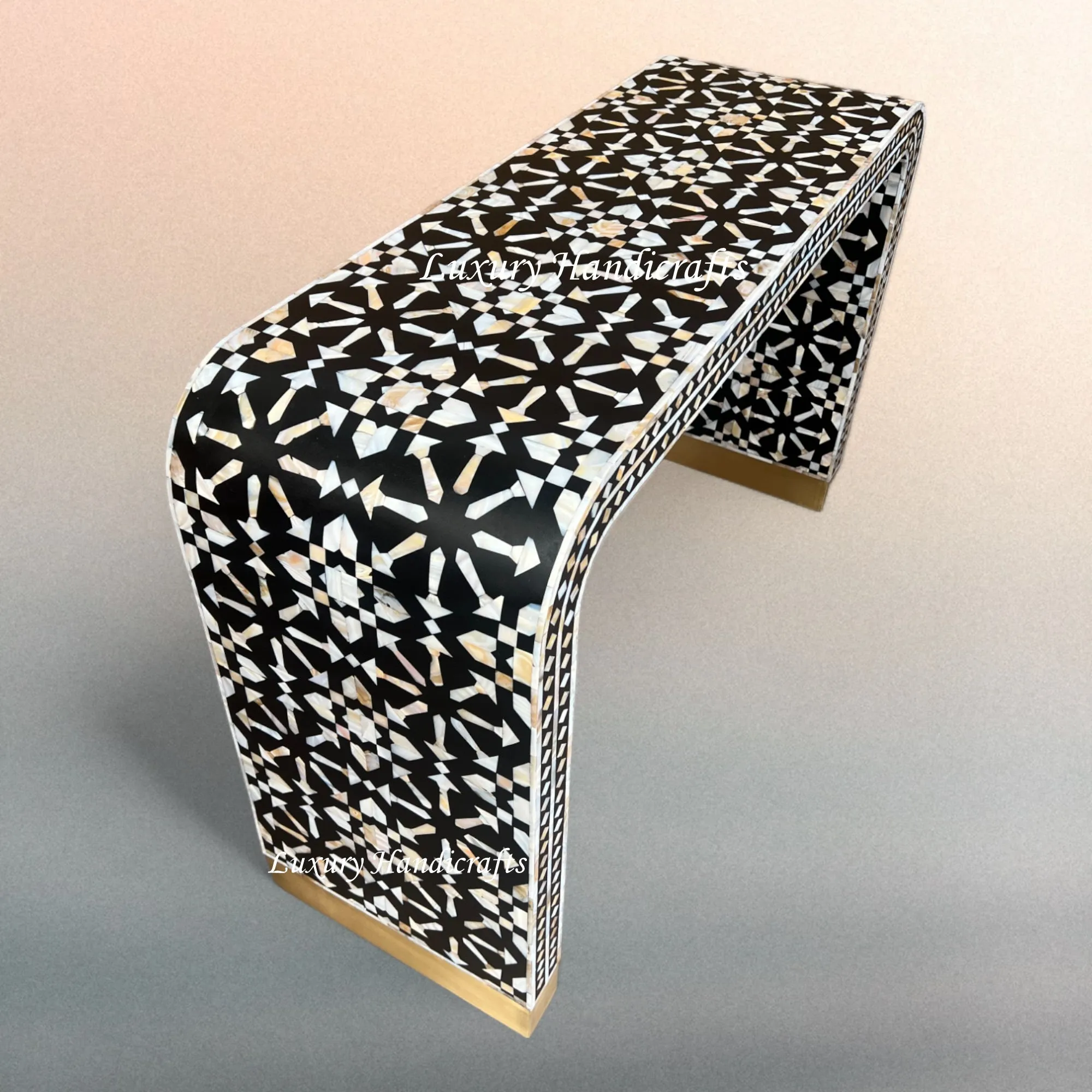Moroccan MOP Inlay Waterfall Console Table Black | Mother Of Pearl Desk