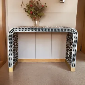 Moroccan MOP Inlay Waterfall Console Table Black | Mother Of Pearl Desk