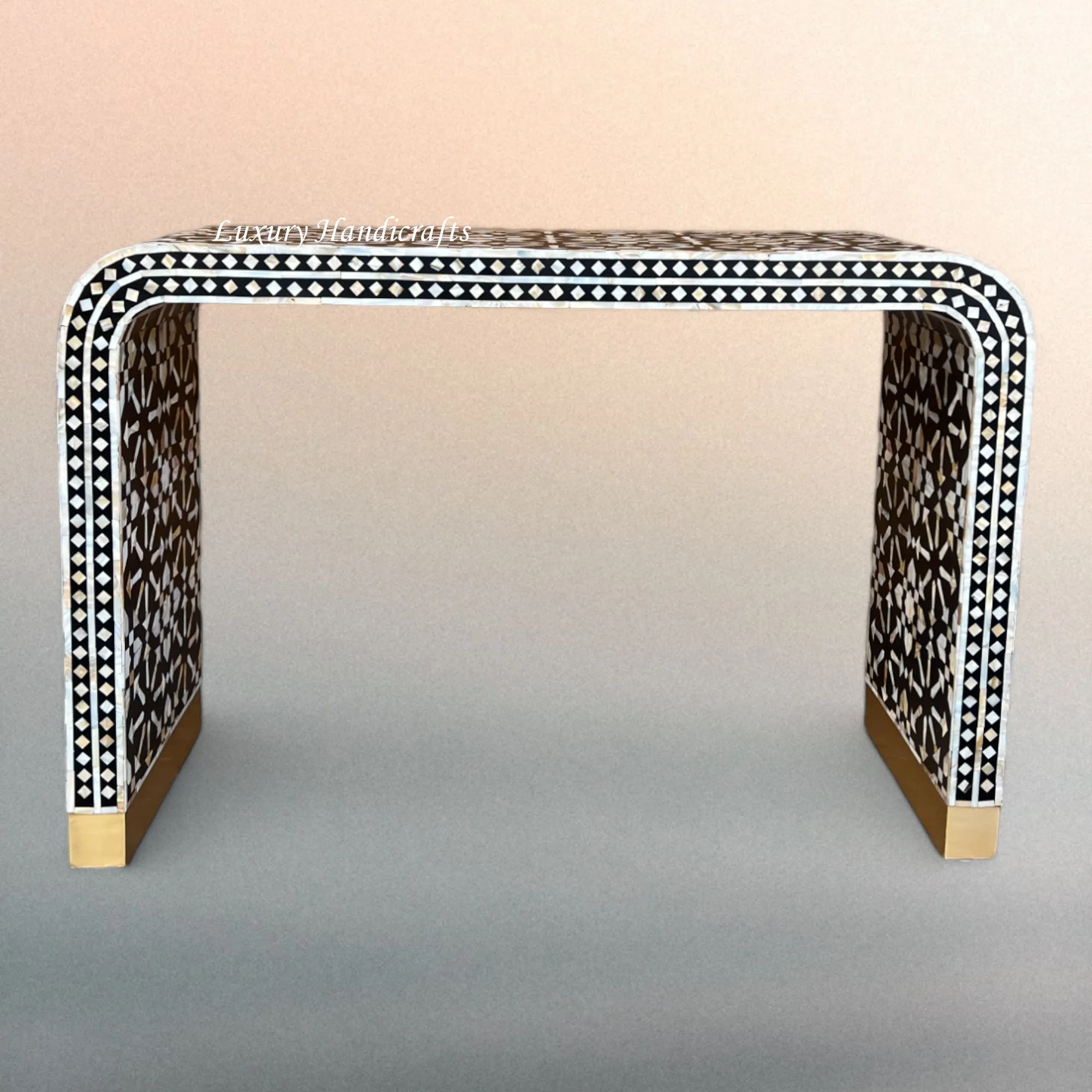 Moroccan MOP Inlay Waterfall Console Table Black | Mother Of Pearl Desk