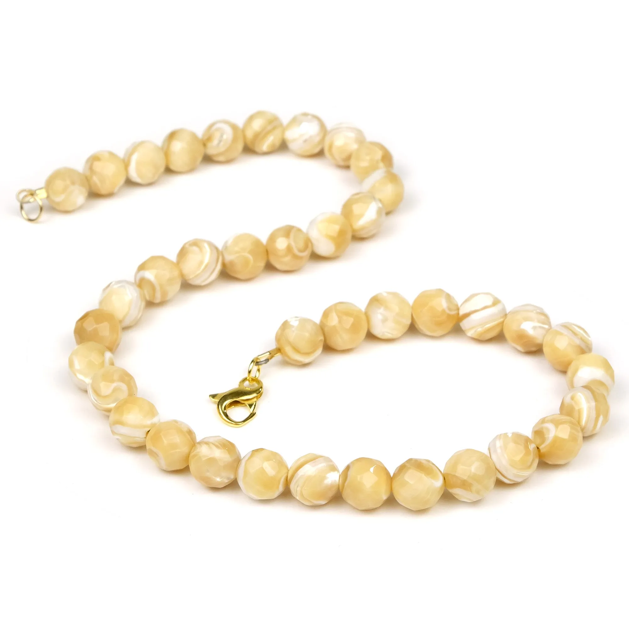 Mother of Pearl 10mm Faceted Rounds Necklace with Golf Filled Fancy Lobster Clasp