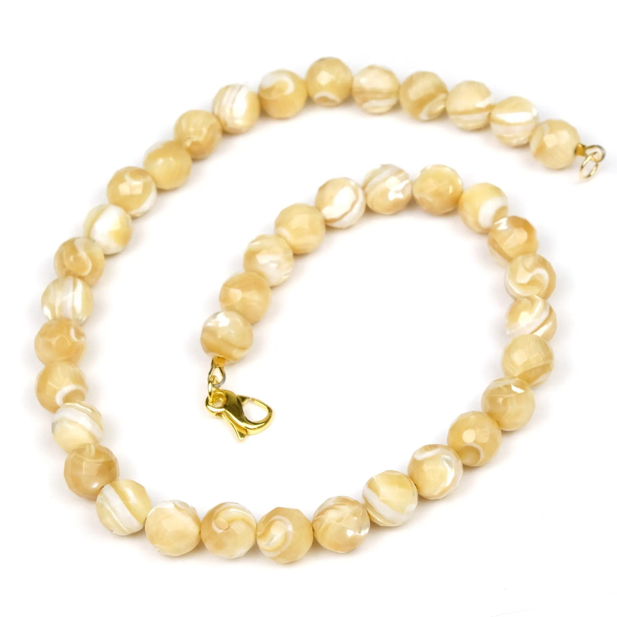 Mother of Pearl 10mm Faceted Rounds Necklace with Golf Filled Fancy Lobster Clasp