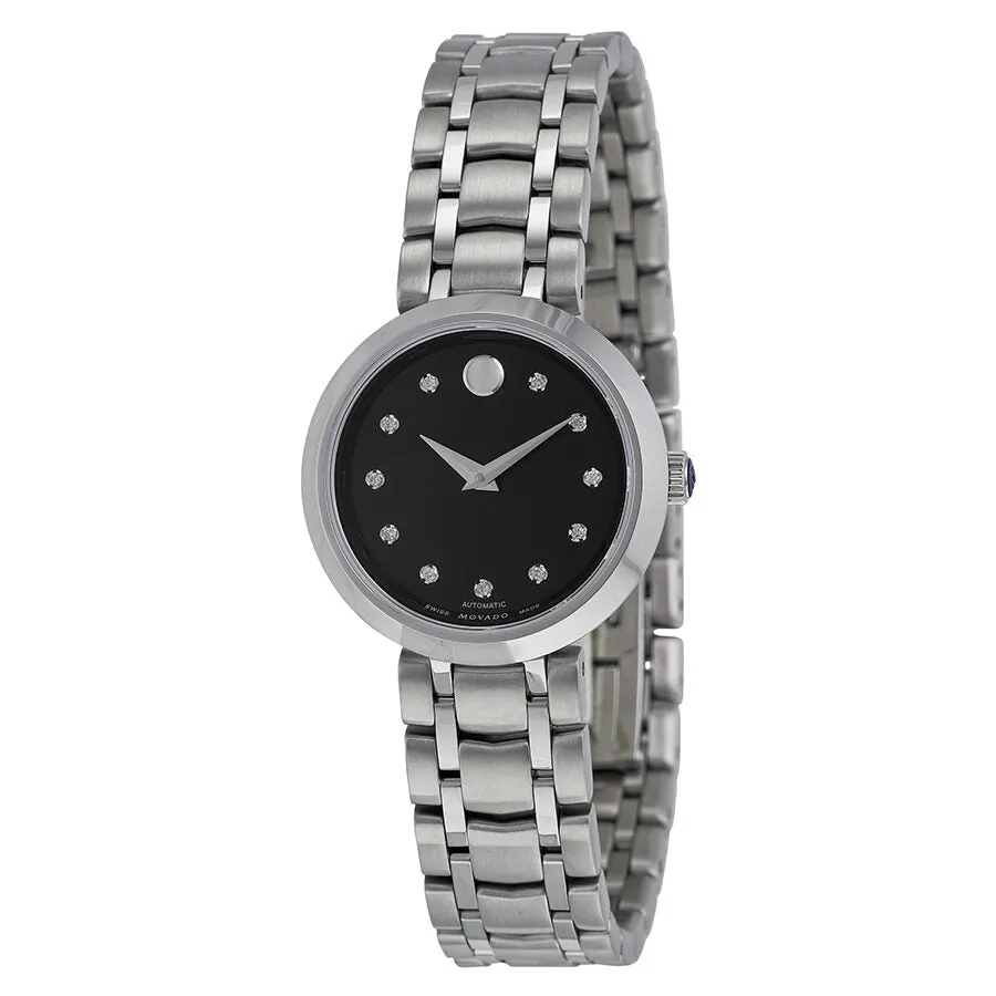 Movado Automatic Black Dial Stainless Steel Ladies Watch 0606919