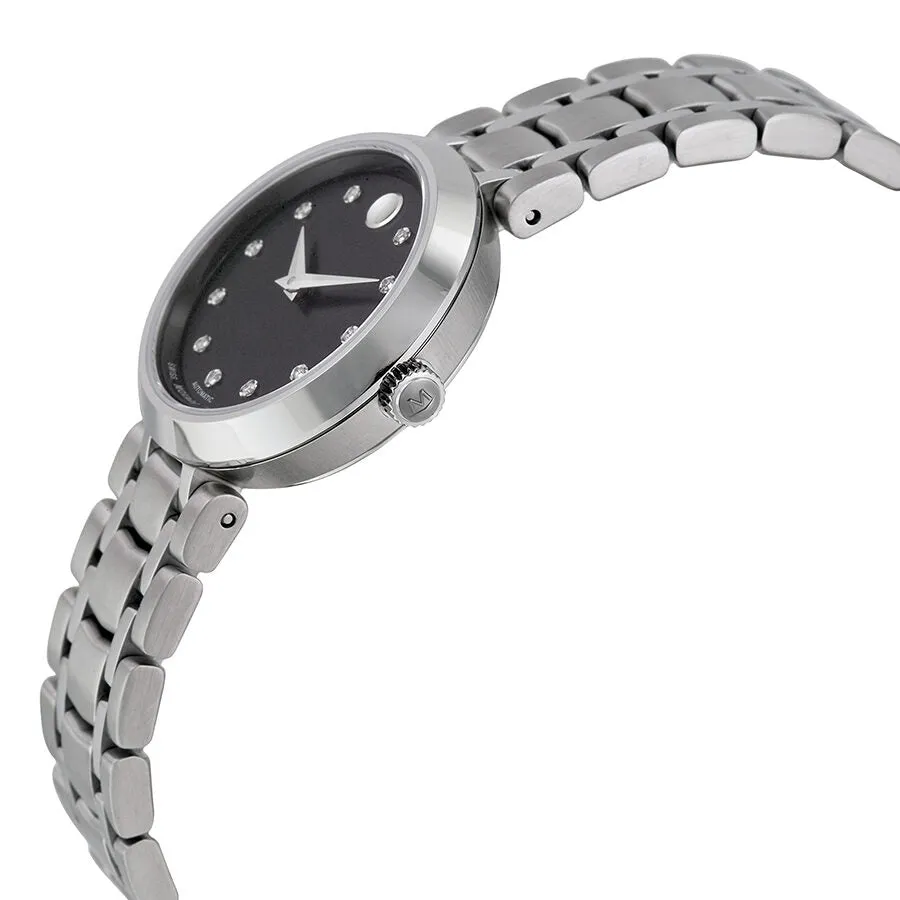 Movado Automatic Black Dial Stainless Steel Ladies Watch 0606919