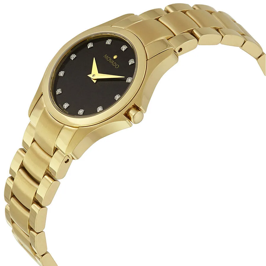 Movado Masion Black Dial Yellow Gold-tone Ladies Watch 0607028