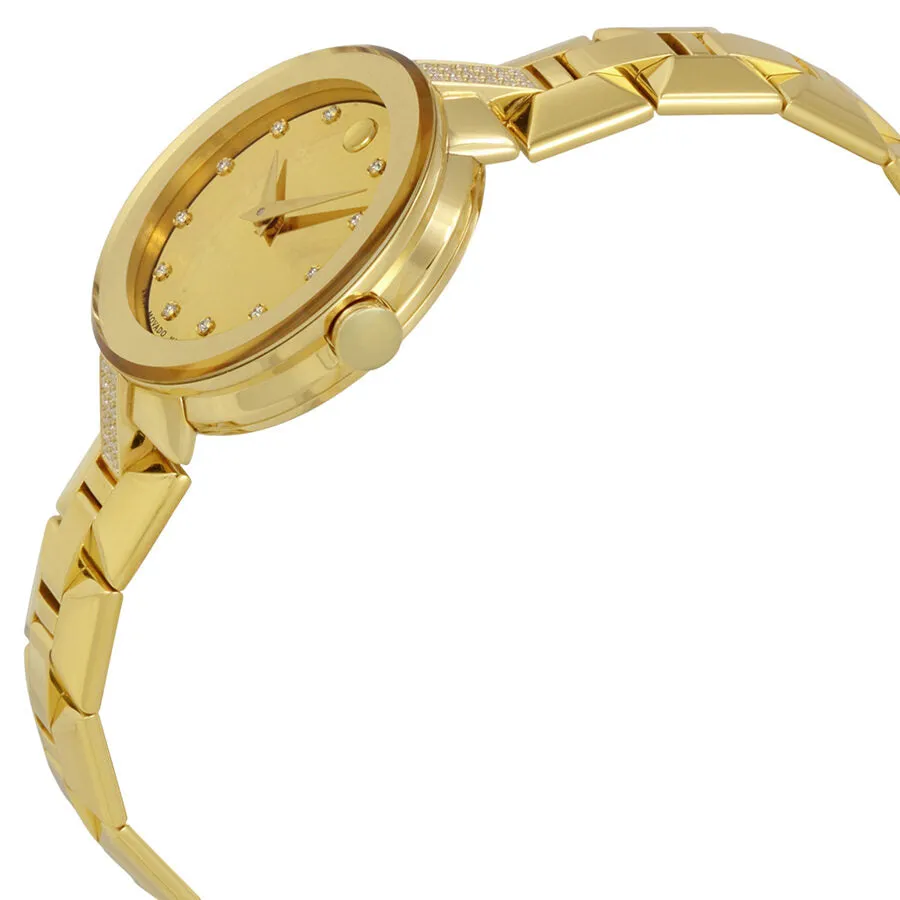 Movado Sapphire Diamond Gold Dial Ladies Watch 0606913