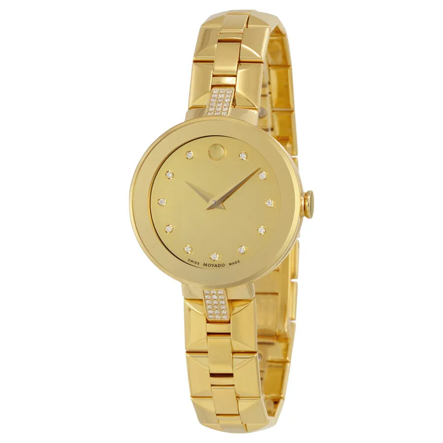 Movado Sapphire Diamond Gold Dial Ladies Watch 0606913