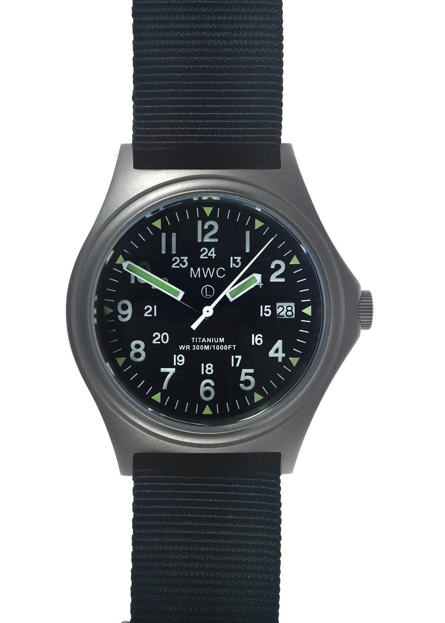 MWC Titanium General Service Watch, 300m Water Resistant, 10 Year Battery Life, Luminova, Sapphire Crystal and 12/24 Dial Format (Date Version)