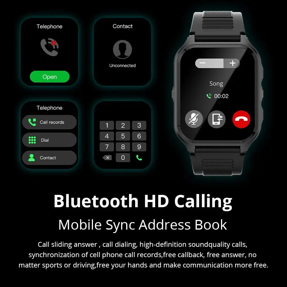 Outdoor Military Smart Watch for Men - Bluetooth Call Smartwatch for Xiaomi, Android, and iOS, IP68 Waterproof Fitness Watch