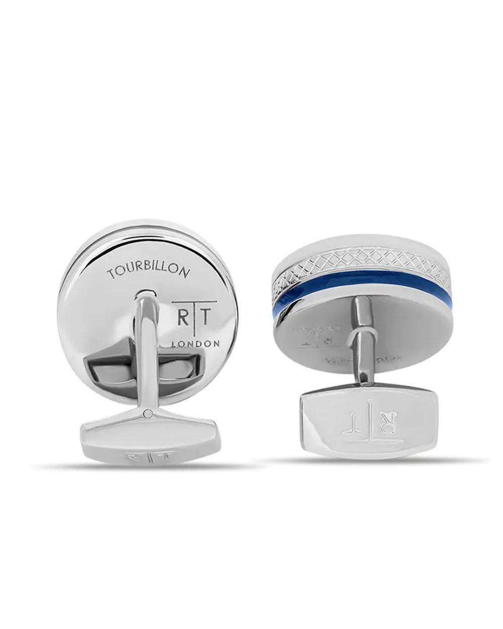 Palladium Plated Metal with Blue Enamel Pop Tourbillon Round Cufflinks