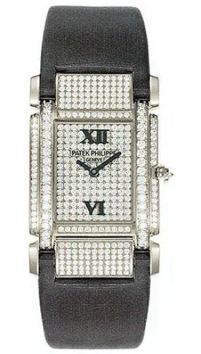 Patek Philippe Twenty-4 18kt White Gold Diamond Dial Satin Strap Ladies Watch 4910G