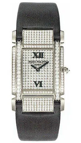 Patek Philippe Twenty-4 18kt White Gold Diamond Dial Satin Strap Ladies Watch 4910G