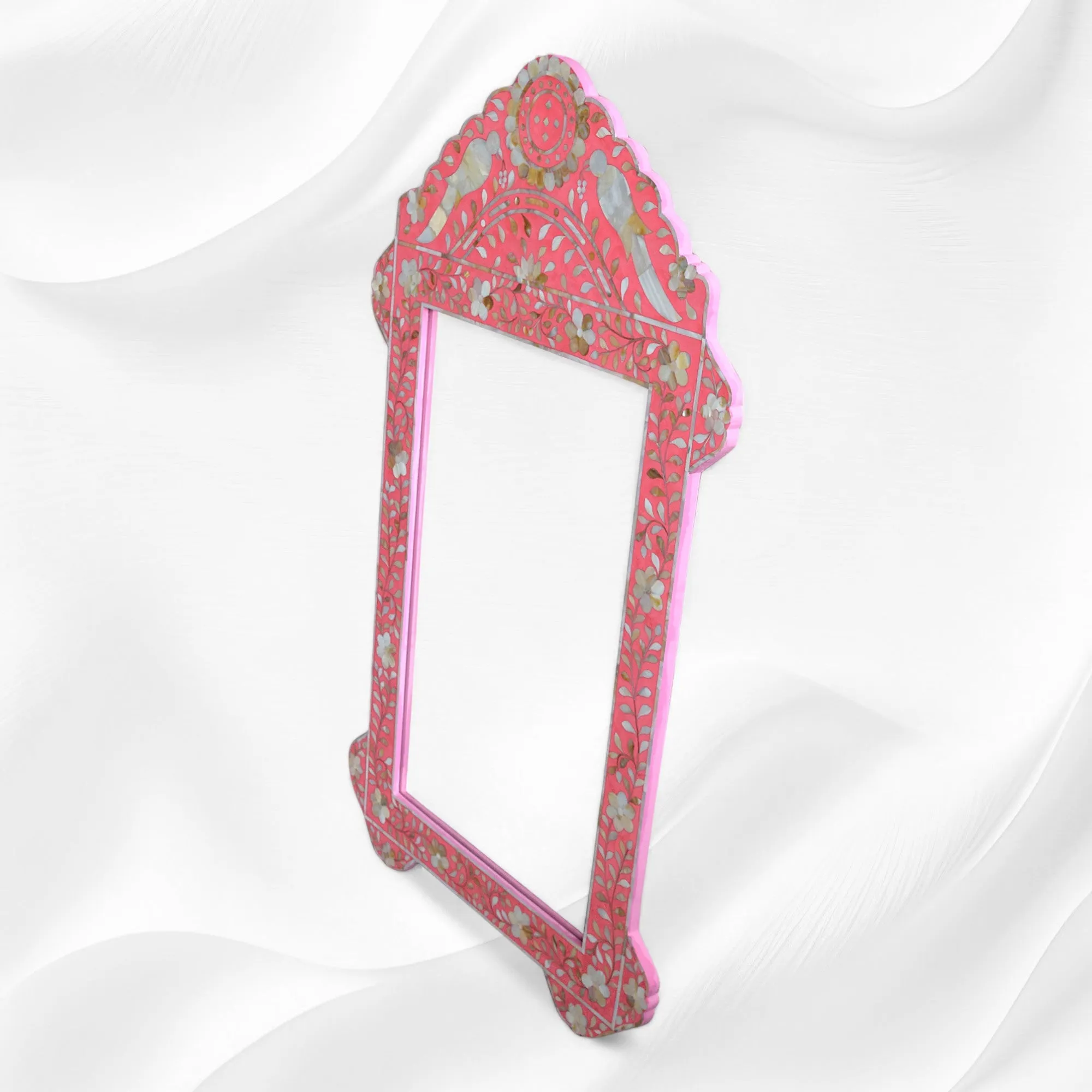 Pink Mother Of Pearl Inlaid Parrot Mirror