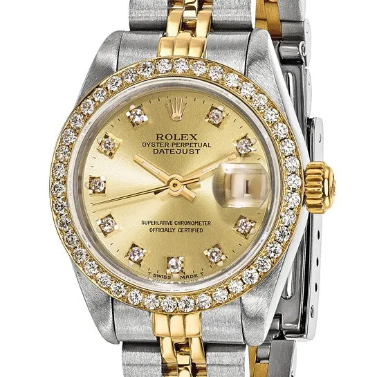 Pre-owned Rolex Independently Certified Women's Two-tone Datejust Jubilee with Champagne Diamond Dial and Diamond Bezel