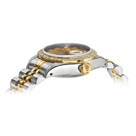 Pre-owned Rolex Independently Certified Women's Two-tone Datejust Jubilee with Champagne Diamond Dial and Diamond Bezel