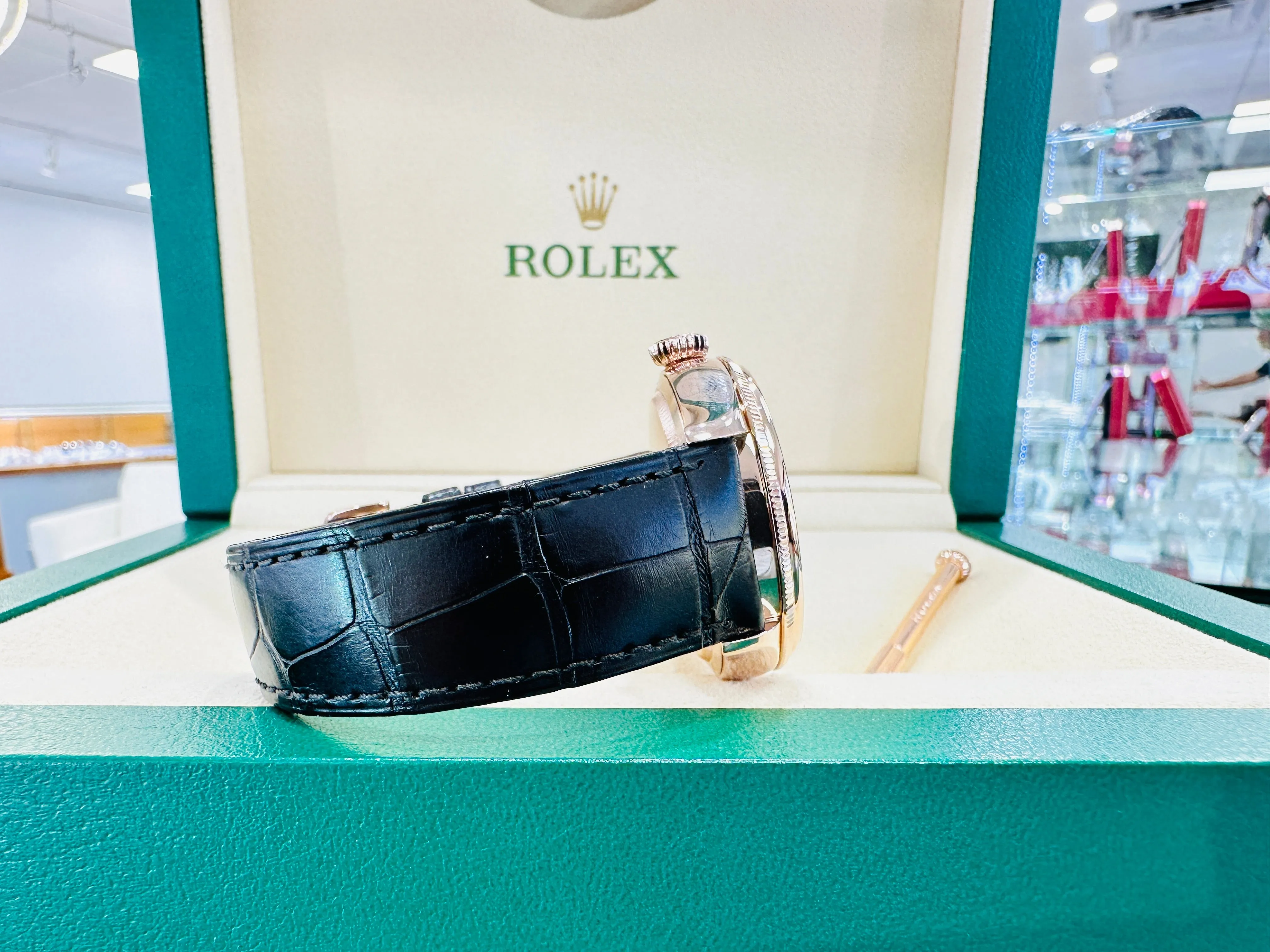 Rolex Cellini Moonphase 50535 18ct Everose Gold Brown Leather Strap Box & Papers