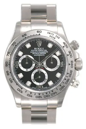 Rolex Cosmograph Daytona Black With 8 Diamonds Dial 18K White Gold Oyster Bracelet Automatic Men's Watch 116509BKDO