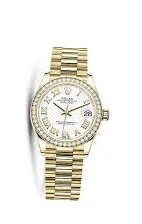 Rolex Datejust 31 Automatic White Dial Ladies 18kt Yellow Gold President Watch 278288WRP