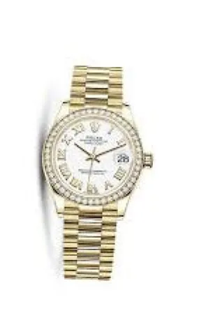 Rolex Datejust 31 Automatic White Dial Ladies 18kt Yellow Gold President Watch 278288WRP