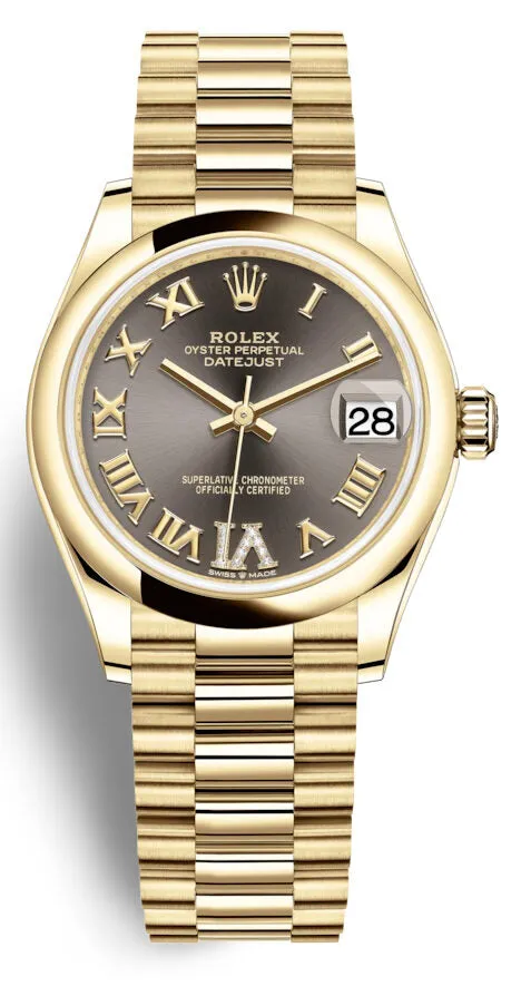 Rolex Datejust 31 Dark Grey Dial Automatic Ladies 18kt Yellow Gold President Watch 278248GYRDP