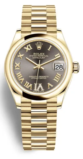 Rolex Datejust 31 Dark Grey Dial Automatic Ladies 18kt Yellow Gold President Watch 278248GYRDP