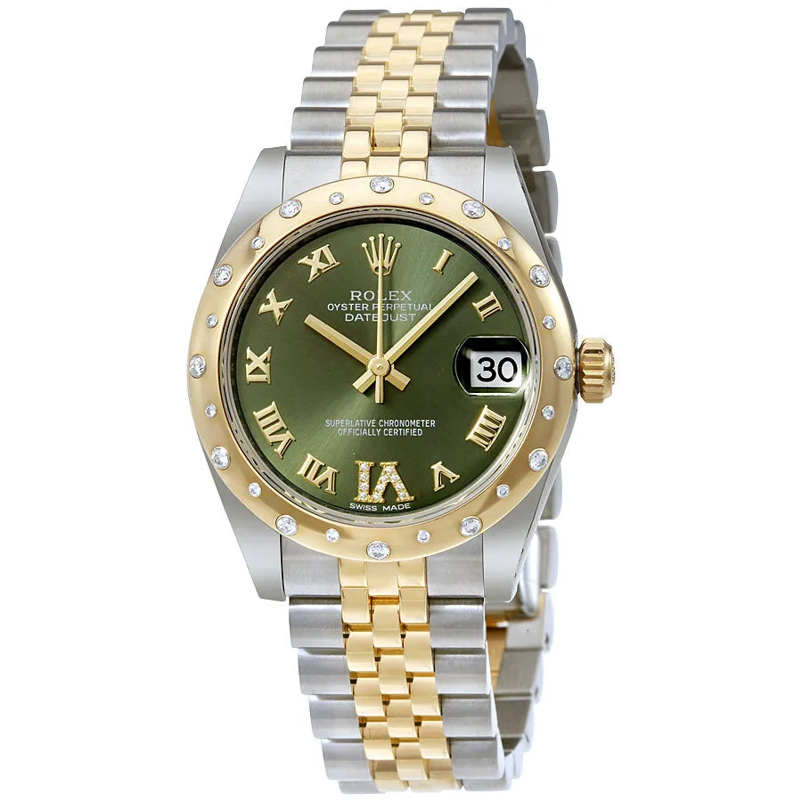 Rolex Datejust 31 Green Roman Numeral Diamond Dial Steel and 18K Yellow Gold Ladies Watch 178343GNRDJ