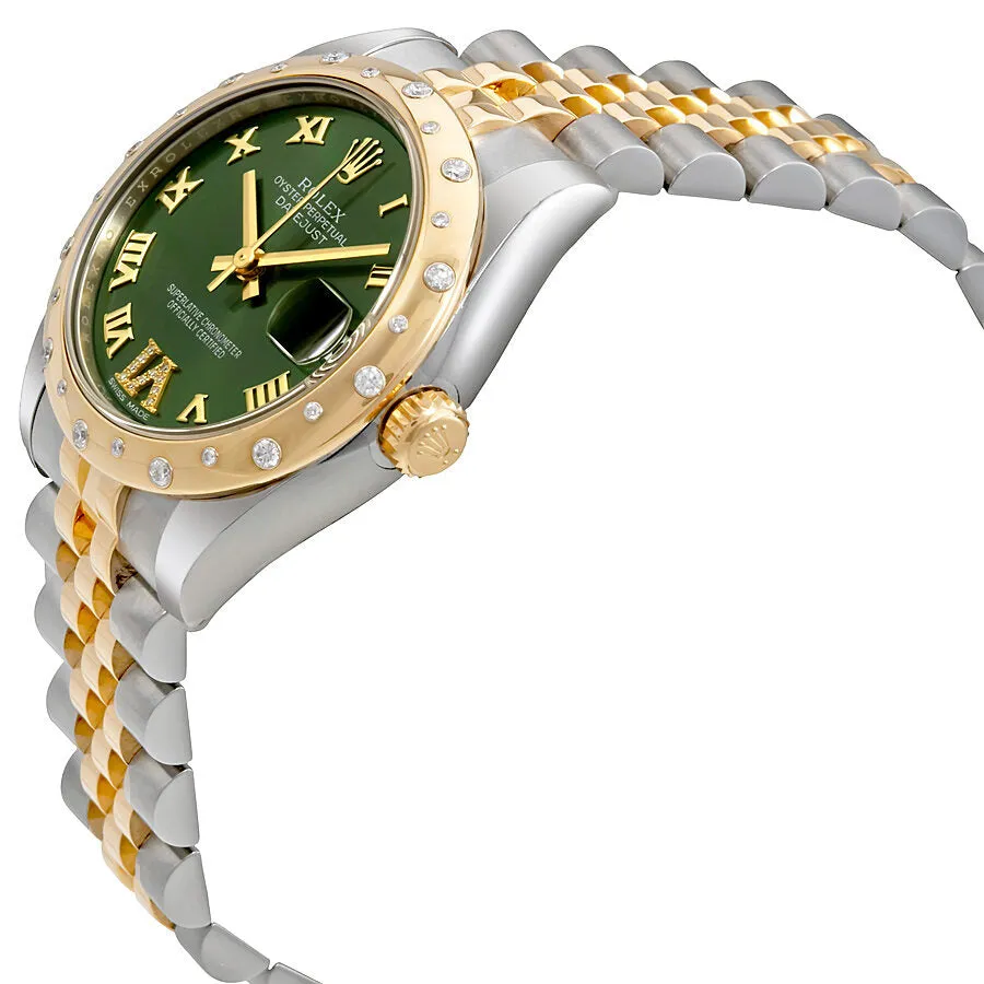 Rolex Datejust 31 Green Roman Numeral Diamond Dial Steel and 18K Yellow Gold Ladies Watch 178343GNRDJ