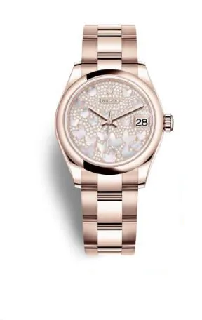 Rolex Datejust 31 Mother of Pearl Diamond Pave Dial Ladies 18 ct Everose Gold Oyster Watch 278245PAVEO