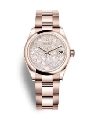 Rolex Datejust 31 Mother of Pearl Diamond Pave Dial Ladies 18 ct Everose Gold Oyster Watch 278245PAVEO
