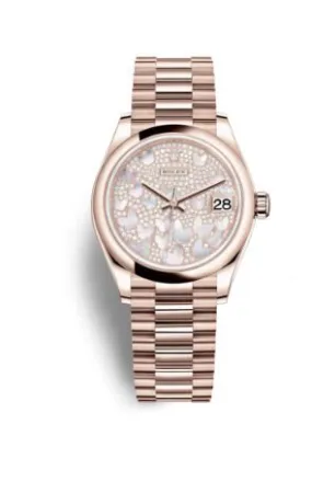 Rolex Datejust 31 Mother of Pearl Diamond Pave Dial Ladies 18 ct Everose Gold President Watch 278245PAVEP